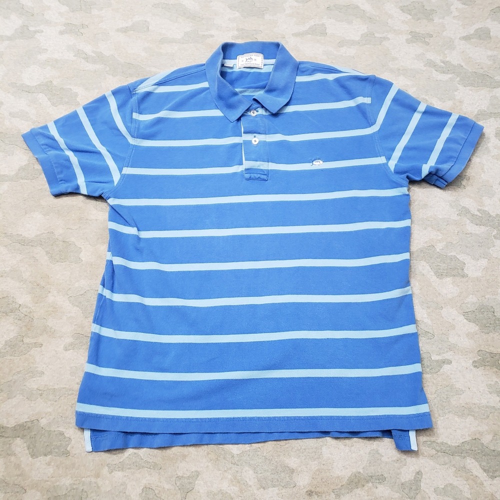 Southern Tide Skipjack Polo Shirt Mens Medium Blue Stripe Short Sleeve Casual